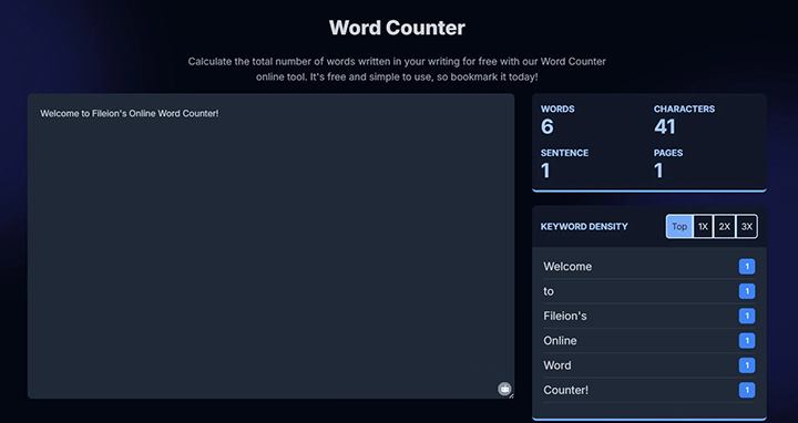 Fileion Word Counter Interface